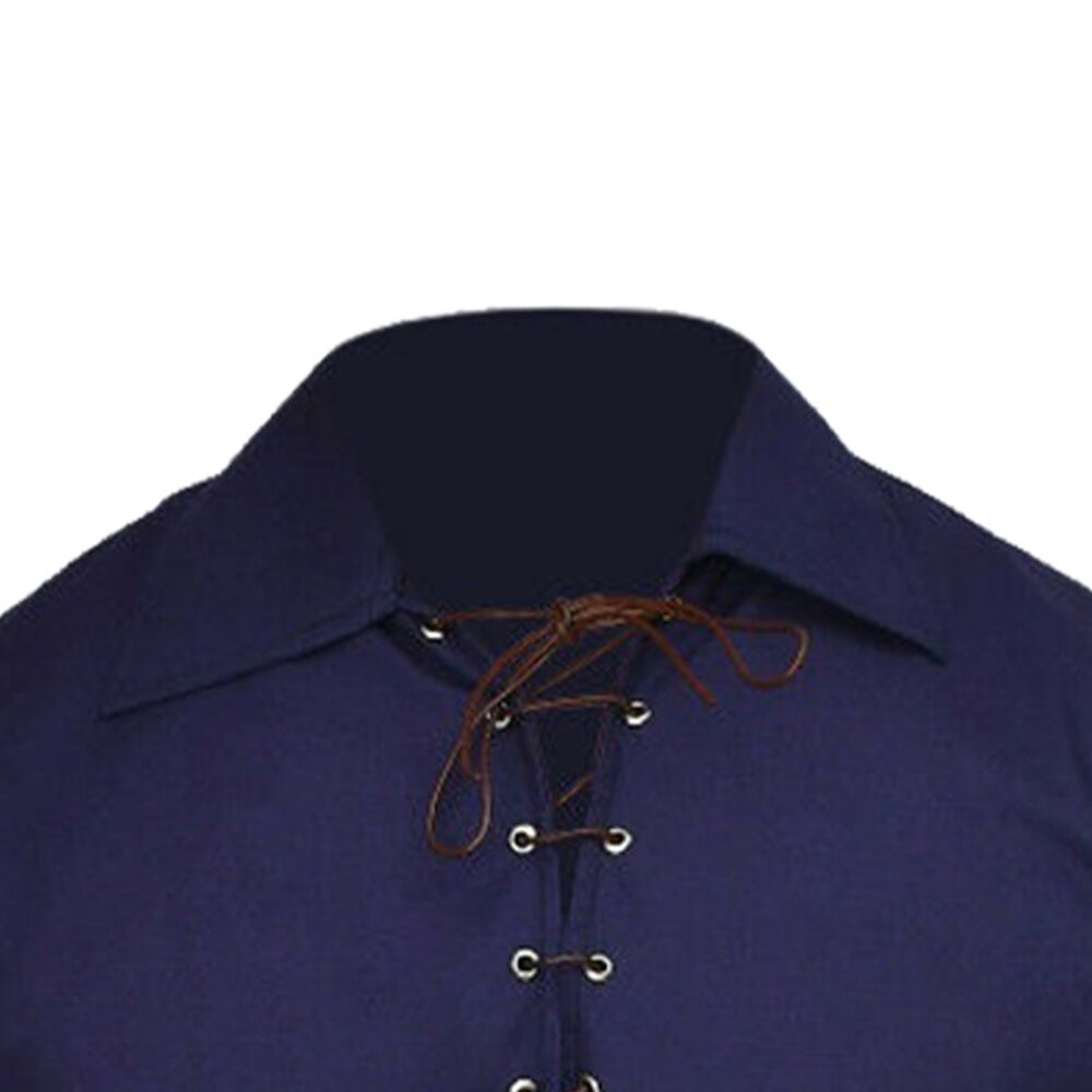 Men Scottish Traditional Jacobite Shirt Highlander Black Lace-up Front Shirt - Picture 6 of 8